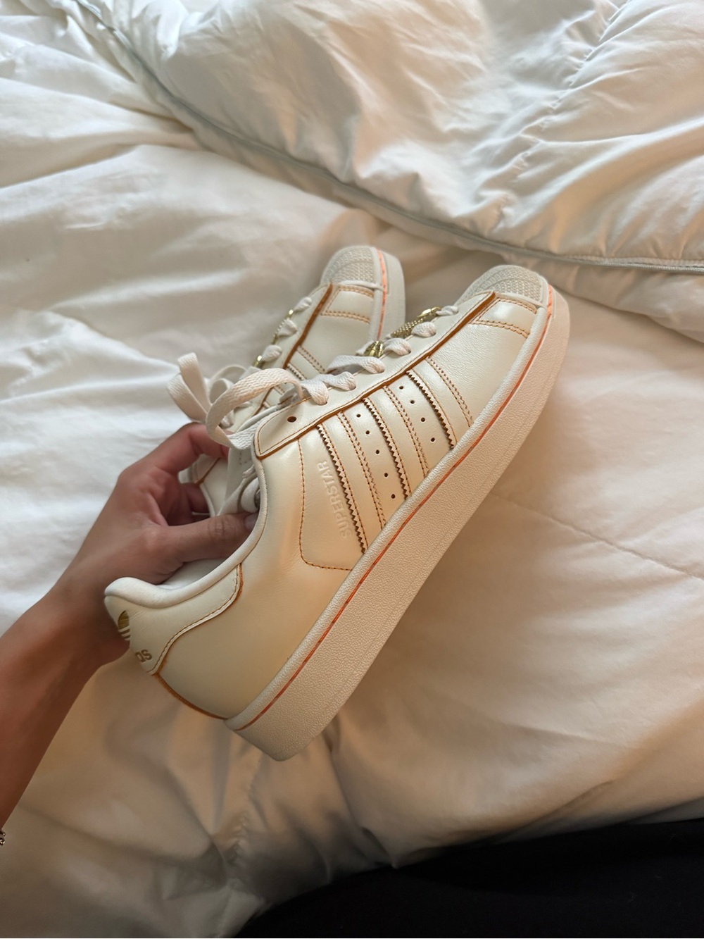 Adidas Superstar Cream Low-Top Women's Sneakers with Subtle Peach Trim
